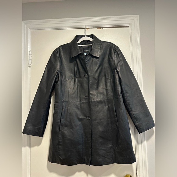 Colebrook Women's XL Black Leather Classic Mid Length Lined Coat Jacket. - Picture 1 of 14